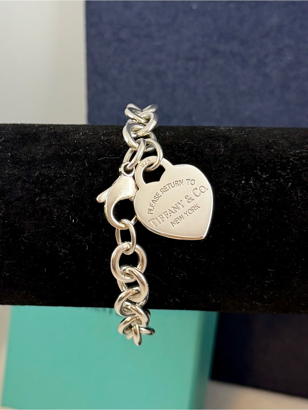 TIFFANY & CO Sterling Silver Return to Tiffany Heart Tag Charm Bracelet 7.5” COA